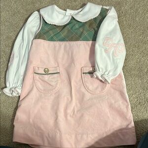 Beaufort Bonnet Company Pink and Green Plaid Dress and White Long Sleeve Set